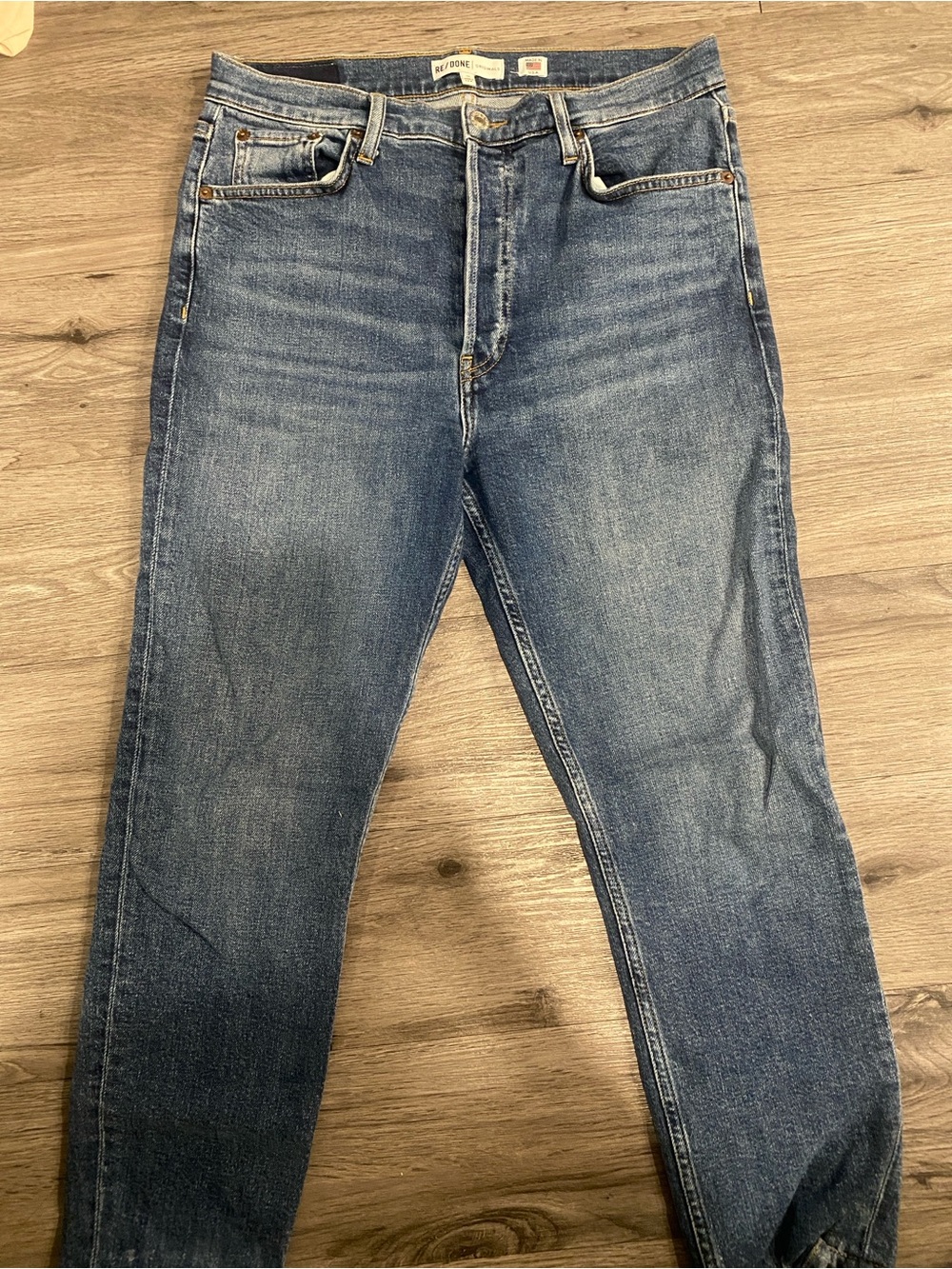 Re/Done Women's Slim Straight Jeans in Medium Blue Wash